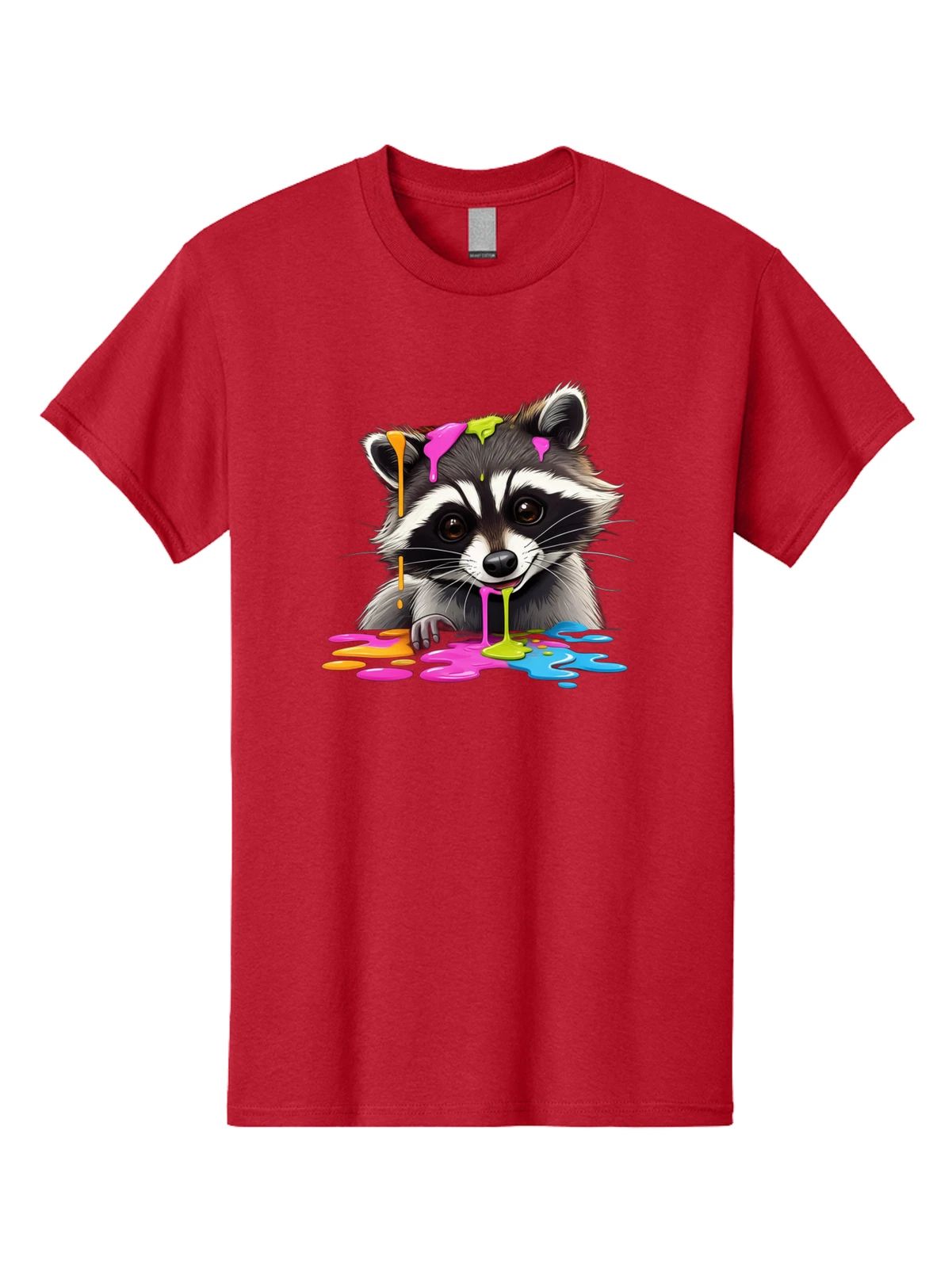 Raccoon-With-Paint-1 Mens Graphic Tee, 100% Cotton, Casual Summer Wear Unisex T-shirt, Sweatshirt, Hoodie, Long Sleeve Tee - T-Shirt, Sweatshirt, Hoodie