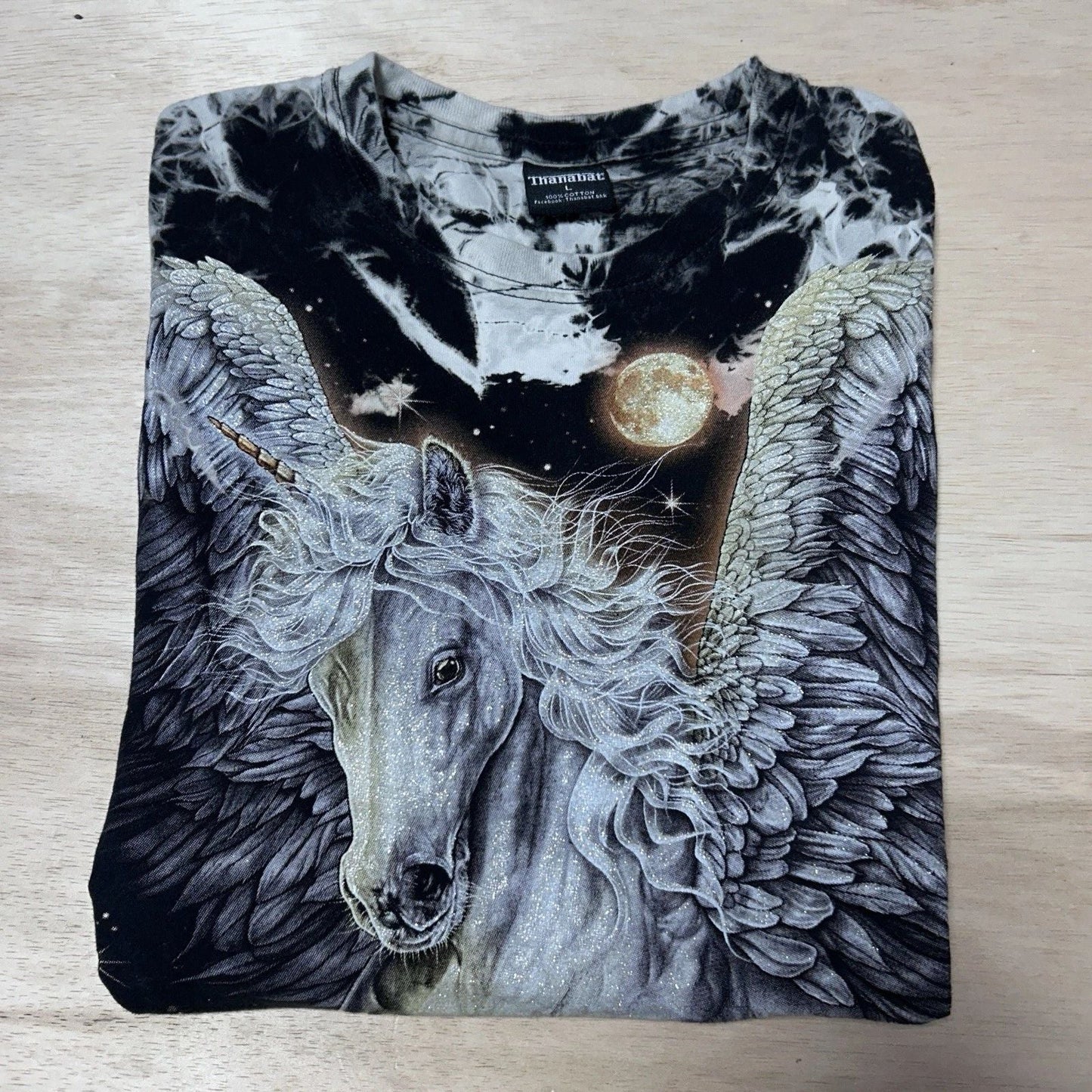 Pegasus Graphic T Shirt Tie Dye Fantasy Double Side Horse Moon Stars 90s Style L Unisex T-shirt, Sweatshirt, Hoodie, Long Sleeve Tee - T-Shirt, Sweatshirt, Hoodie