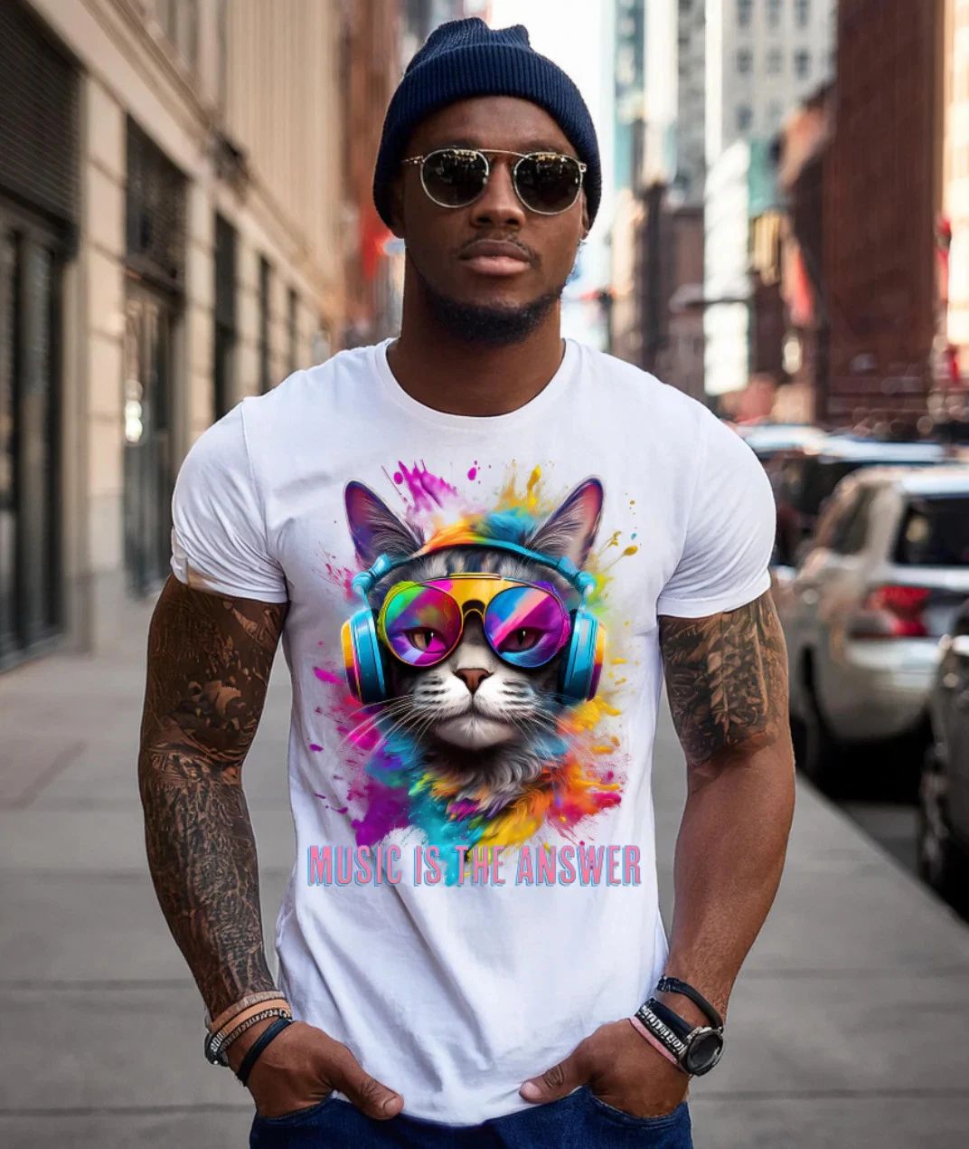 Cat Music is the Answer Art Exclusive T-Shirts | Grooveman Music TM Unisex T-shirt, Sweatshirt, Hoodie, Long Sleeve Tee - T-Shirt, Sweatshirt, Hoodie