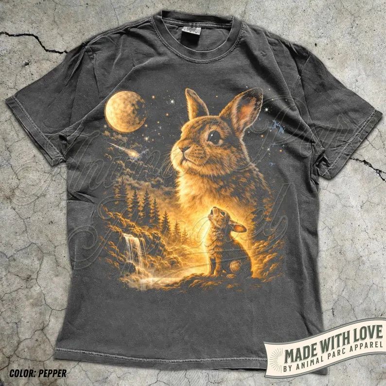 Vintage Bunny Howling Moon Comfort Tee Soft Cotton Animal Lover Unisex T-shirt, Sweatshirt, Hoodie, Long Sleeve Tee - T-Shirt, Sweatshirt, Hoodie