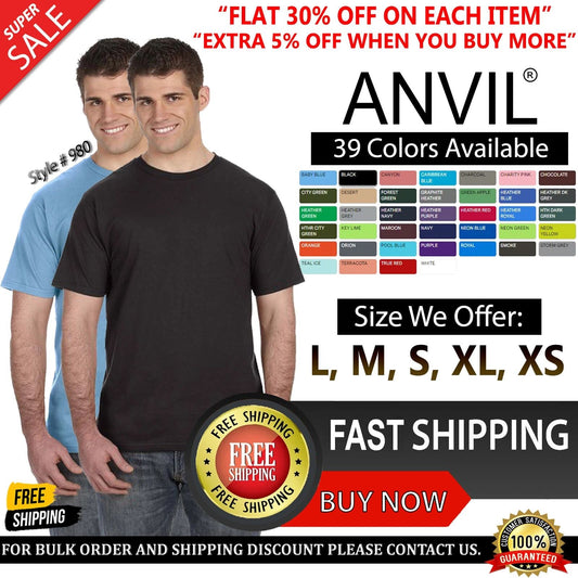 Anvil Men's Lightweight Cotton T Shirt Short Sleeves Crew Neck T-Shirt - 980 Unisex T-shirt, Sweatshirt, Hoodie, Long Sleeve Tee - T-Shirt, Sweatshirt, Hoodie