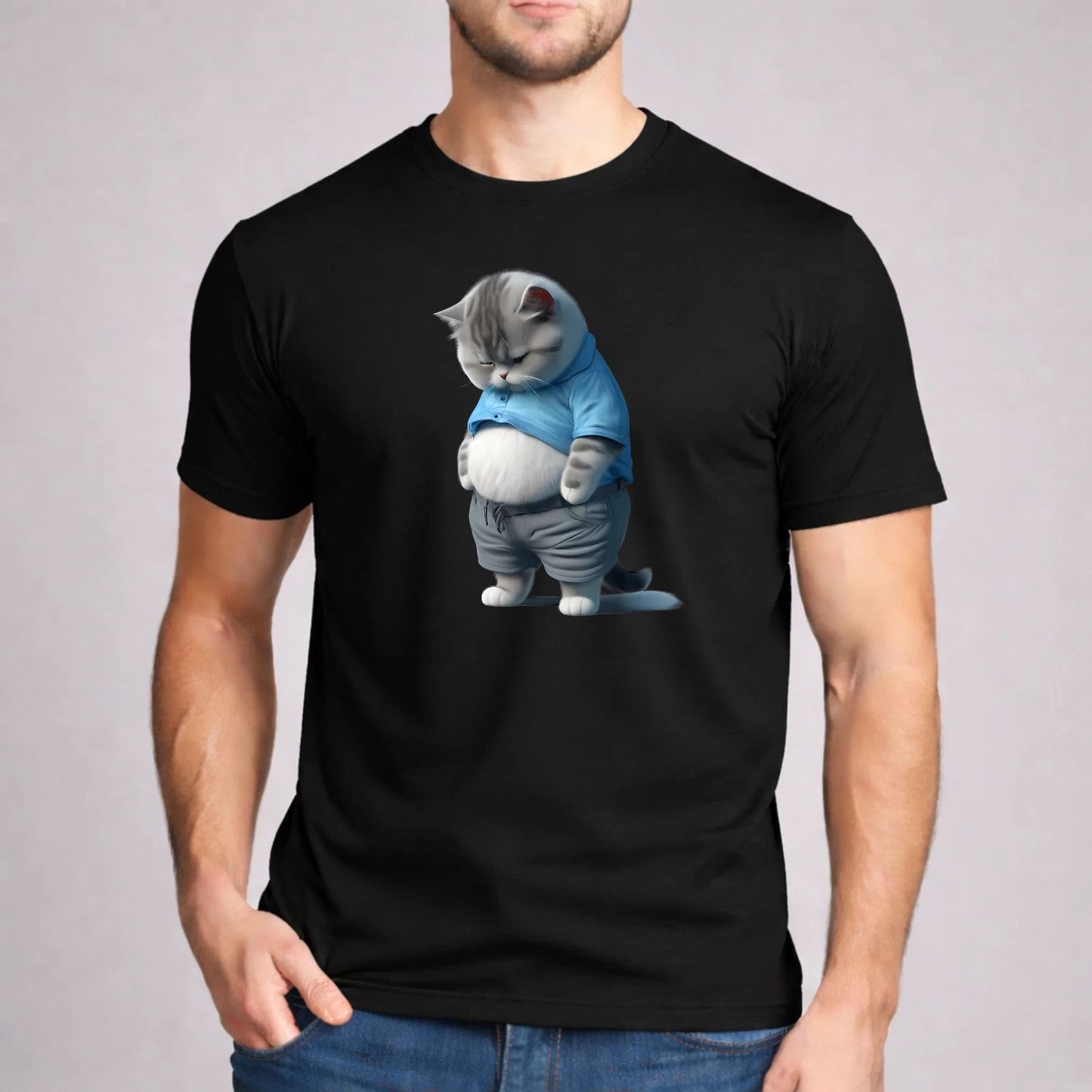 Fat Cat Shirt Sad Kitten Belly Humor Funny Cat Lover Gift Black Graphic Tee Unisex T-shirt, Sweatshirt, Hoodie, Long Sleeve Tee - T-Shirt, Sweatshirt, Hoodie