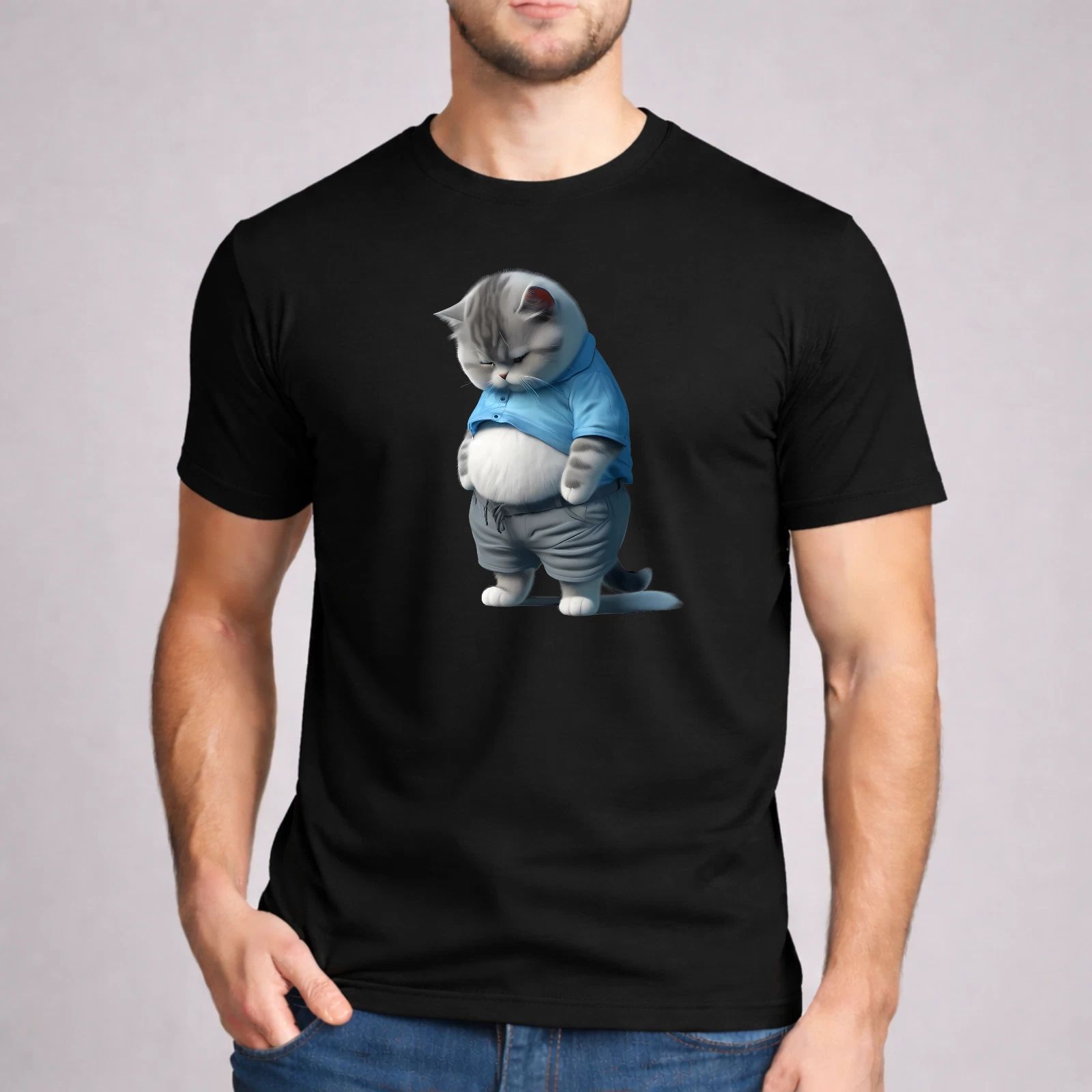 Fat Cat Shirt Sad Kitten Belly Humor Funny Cat Lover Gift Black Graphic Tee Unisex T-shirt, Sweatshirt, Hoodie, Long Sleeve Tee - T-Shirt, Sweatshirt, Hoodie