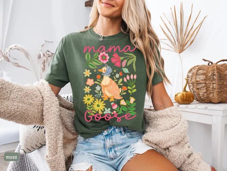 Floral Mama Goose Comfort Tee Cute Mom Shirt Unisex T-shirt, Sweatshirt, Hoodie, Long Sleeve Tee - T-Shirt, Sweatshirt, Hoodie