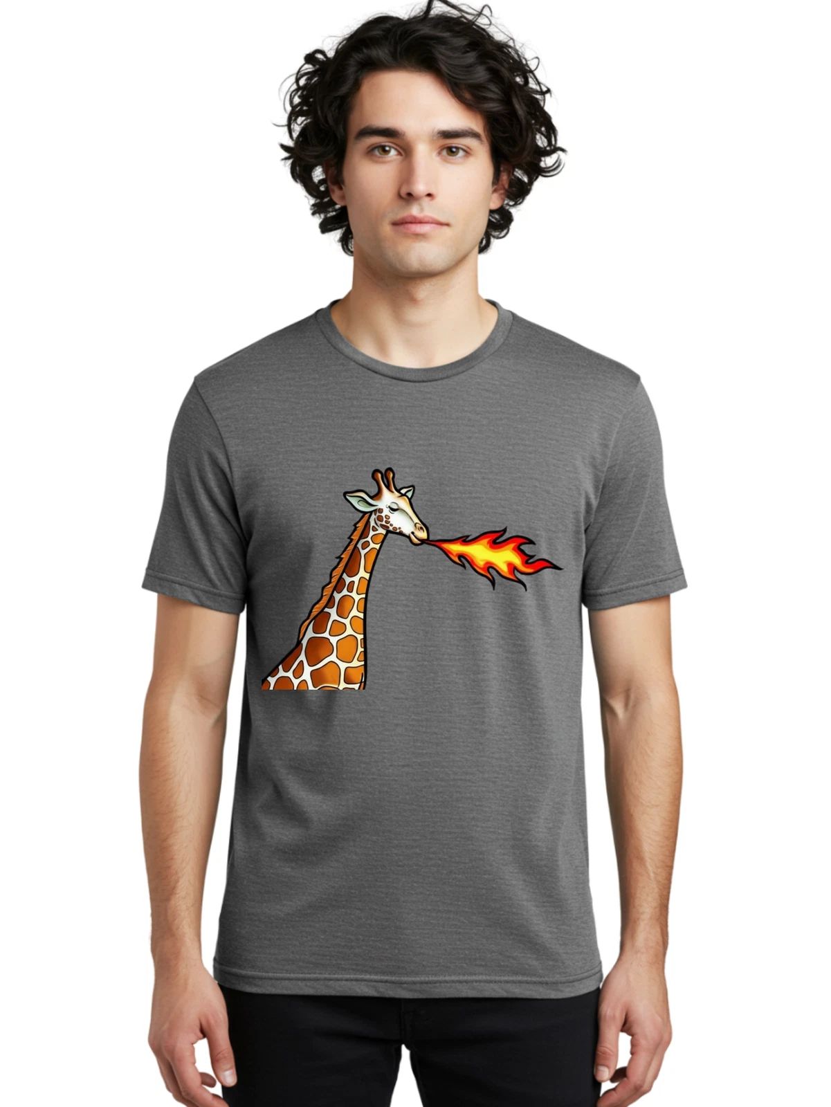 Flame-Breathing-Giraffe Mens Graphic Tee, 100% Cotton, Casual Summer Wear Unisex T-shirt, Sweatshirt, Hoodie, Long Sleeve Tee - T-Shirt, Sweatshirt, Hoodie