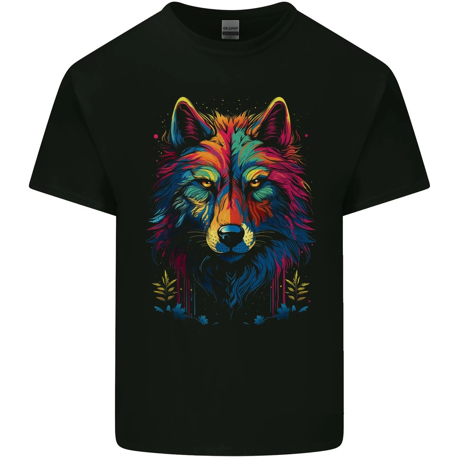 Colourful Fantasy Wolf Face Mens Cotton T-Shirt Tee Top Unisex T-shirt, Sweatshirt, Hoodie, Long Sleeve Tee - T-Shirt, Sweatshirt, Hoodie