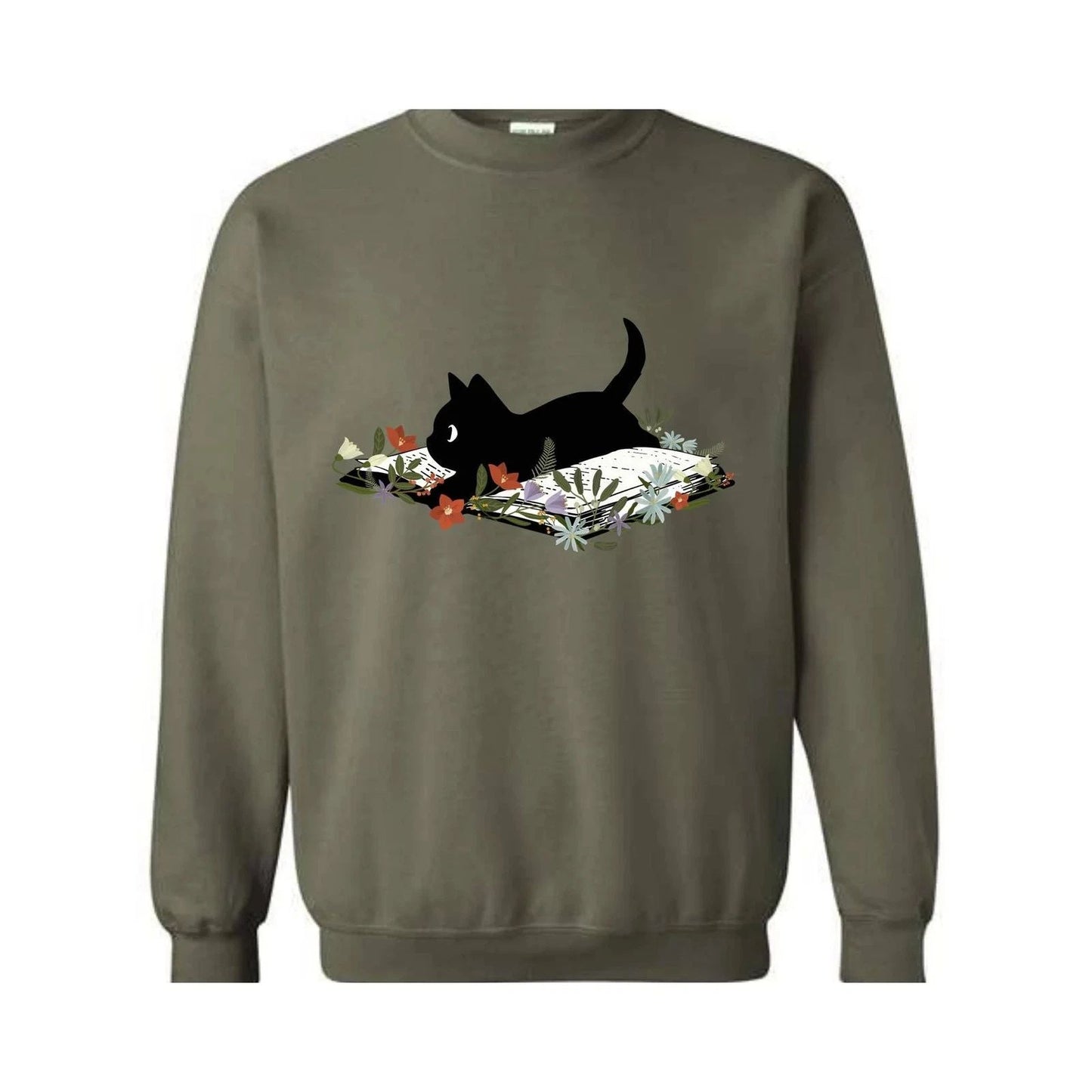 Cute Book Cat Sweatshirt, Floral Cat Bookish Sweatshirt, Gift For Cat Lovers, Ca Unisex T-shirt, Sweatshirt, Hoodie, Long Sleeve Tee - T-Shirt, Sweatshirt, Hoodie