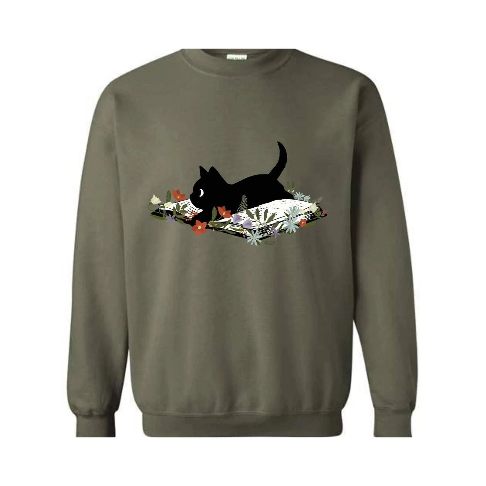 Cute Book Cat Sweatshirt, Floral Cat Bookish Sweatshirt, Gift For Cat Lovers, Ca Unisex T-shirt, Sweatshirt, Hoodie, Long Sleeve Tee - T-Shirt, Sweatshirt, Hoodie