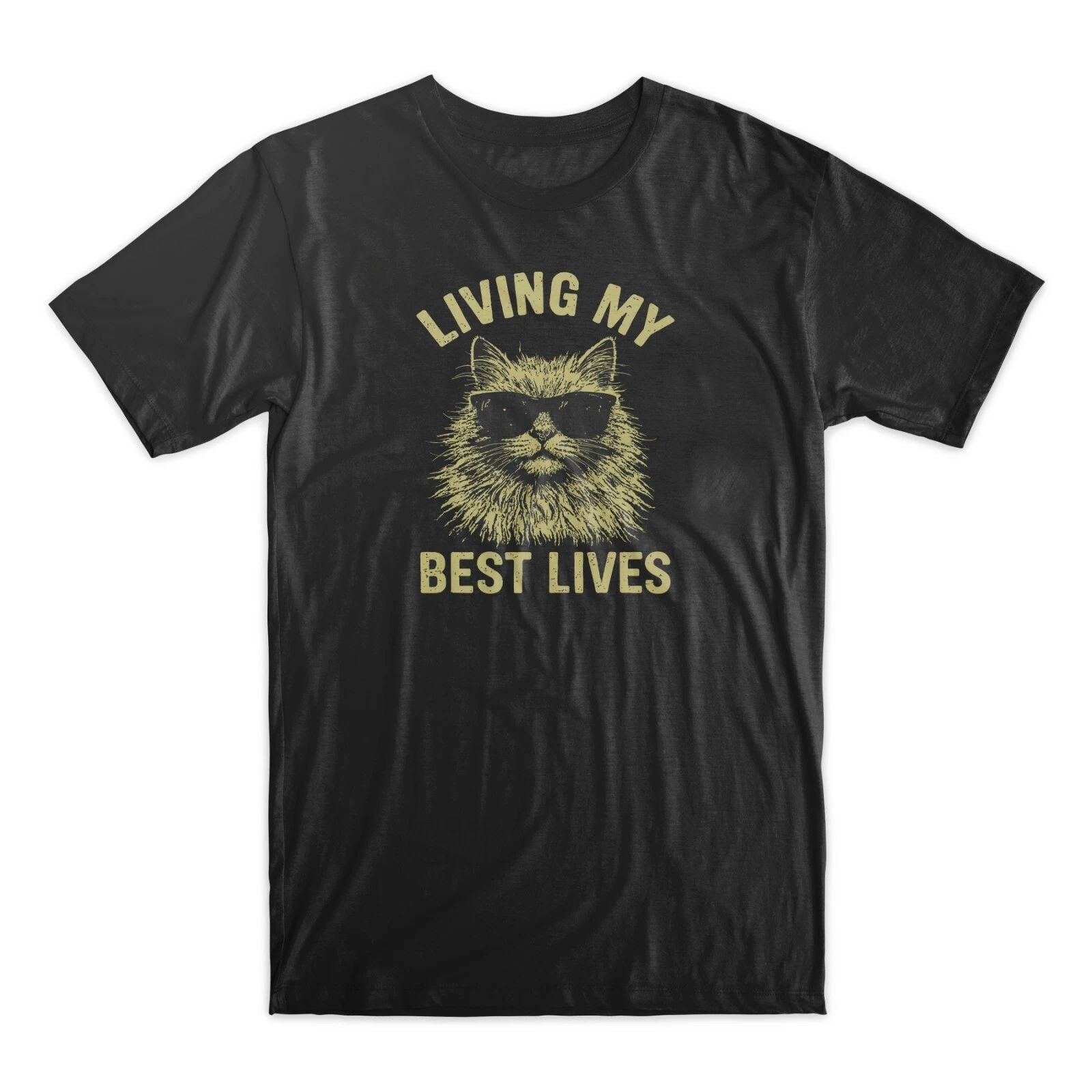 Living My Best Lives Funny Cat Retro Tee Unisex T-shirt, Sweatshirt, Hoodie, Long Sleeve Tee - T-Shirt, Sweatshirt, Hoodie