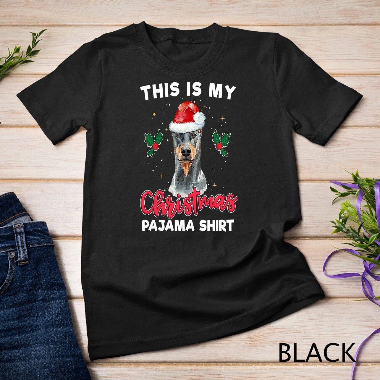 Doberman Pinscher Christmas Pajama Santa Dog Lover Gift Unisex T-shirt Unisex T-shirt, Sweatshirt, Hoodie, Long Sleeve Tee - T-Shirt, Sweatshirt, Hoodie