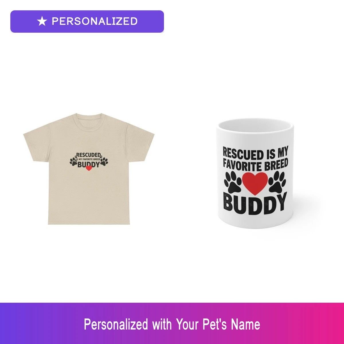 Custom Pet Rescue Gift Set Shirt Mug Personalized Name Bundle Dog Lover Unisex T-shirt, Sweatshirt, Hoodie, Long Sleeve Tee - T-Shirt, Sweatshirt, Hoodie