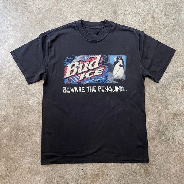 1990s Bud Ice "Beware the Penguins" GRAPHIC UNISEX T-SHIRT S-5XL Unisex T-shirt, Sweatshirt, Hoodie, Long Sleeve Tee - T-Shirt, Sweatshirt, Hoodie