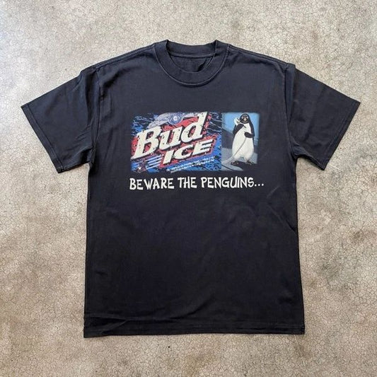1990s Bud Ice "Beware the Penguins" GRAPHIC UNISEX T-SHIRT S-5XL Unisex T-shirt, Sweatshirt, Hoodie, Long Sleeve Tee - T-Shirt, Sweatshirt, Hoodie
