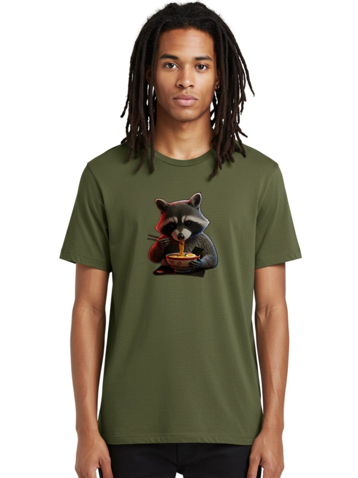 Raccoon-Eating-Noodles Mens Graphic Tee, 100% Cotton, Casual Summer Wear Unisex T-shirt, Sweatshirt, Hoodie, Long Sleeve Tee - T-Shirt, Sweatshirt, Hoodie