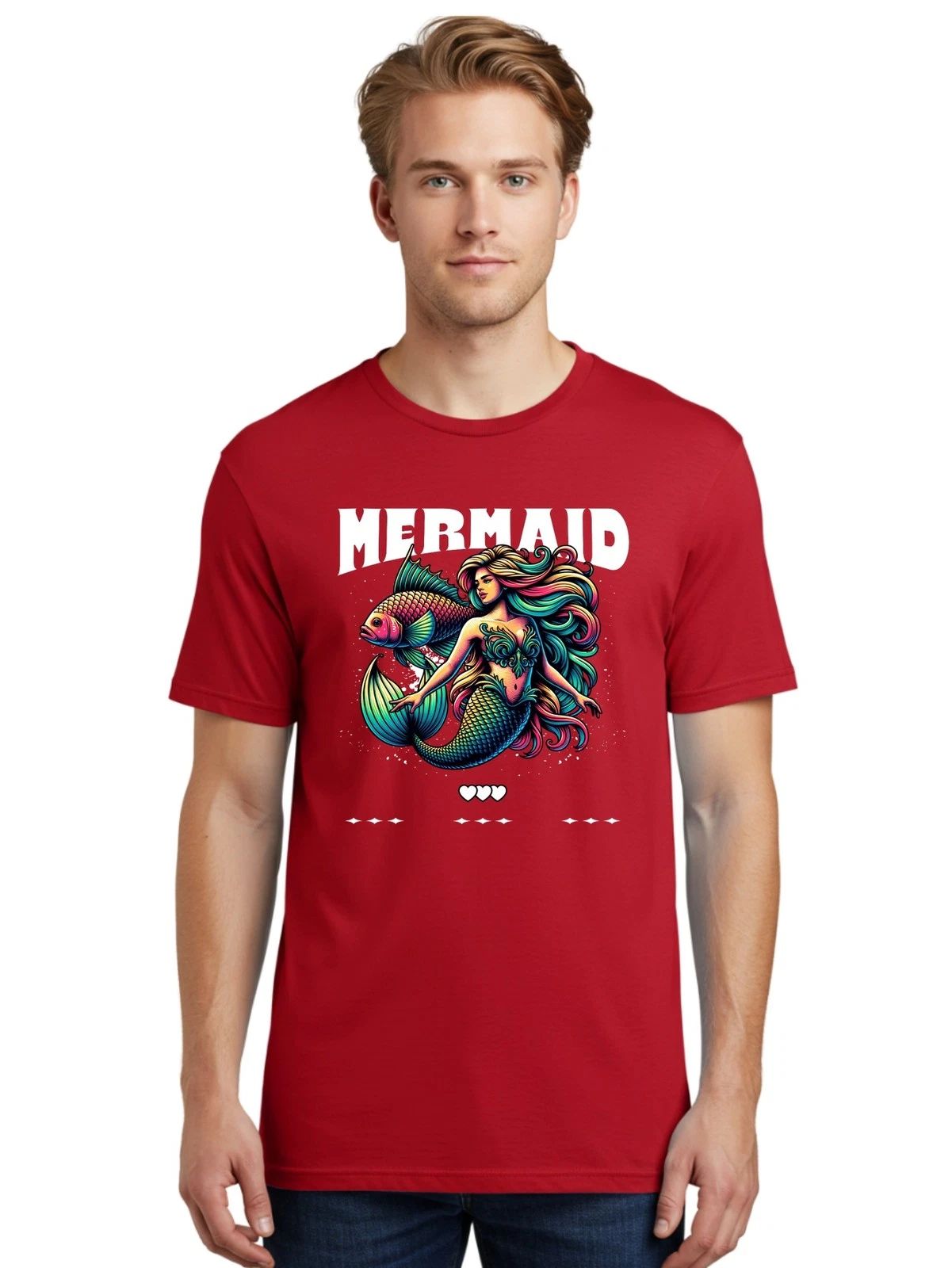 Mermaid Mens Graphic Tee,100% Cotton,Casual Summer Wear Unisex T-shirt, Sweatshirt, Hoodie, Long Sleeve Tee - T-Shirt, Sweatshirt, Hoodie
