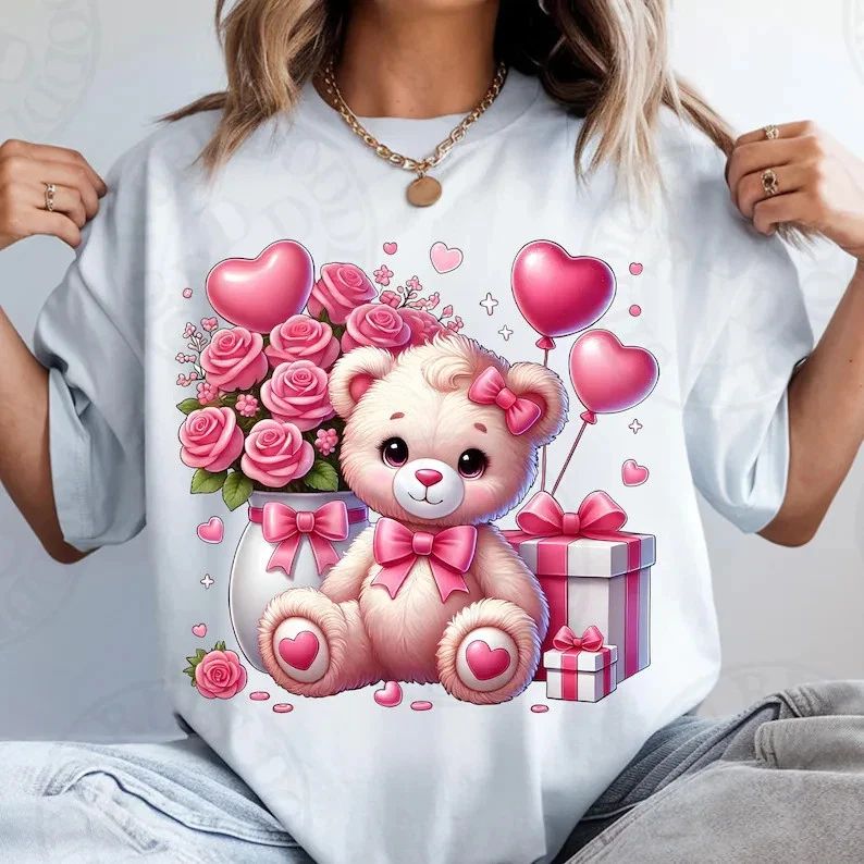 Cute Pink Bear Coquette Valentine Comfort Tee Unisex T-shirt, Sweatshirt, Hoodie, Long Sleeve Tee - T-Shirt, Sweatshirt, Hoodie