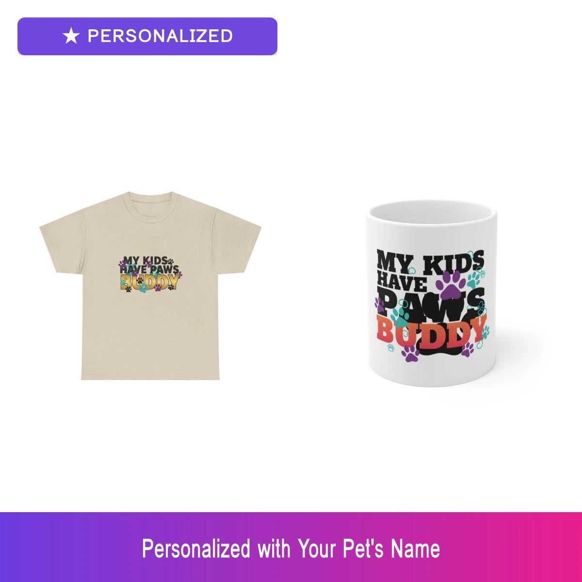 Custom Pet Paw Gift Set Shirt Mug Personalized Name Bundle Dog Lover Unisex T-shirt, Sweatshirt, Hoodie, Long Sleeve Tee - T-Shirt, Sweatshirt, Hoodie