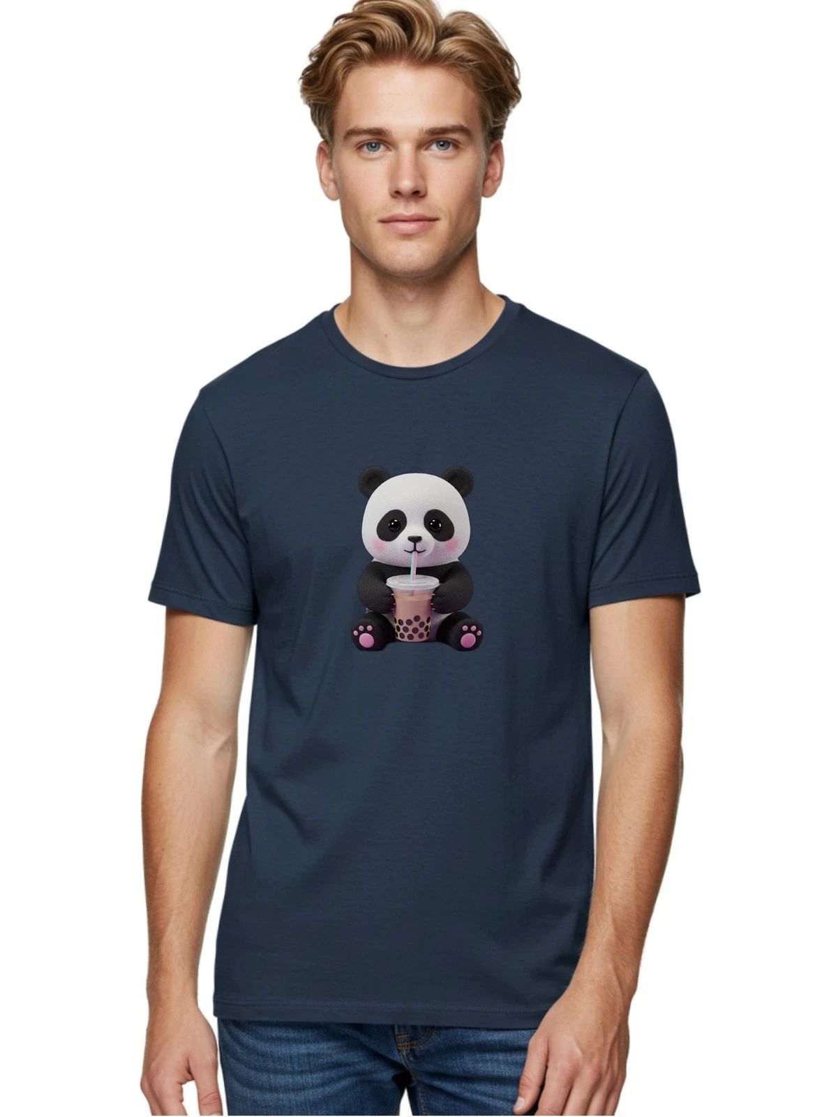 Panda-Drinking-Boba-2 Mens Graphic Tee, 100% Cotton, Casual Summer Wear Unisex T-shirt, Sweatshirt, Hoodie, Long Sleeve Tee - T-Shirt, Sweatshirt, Hoodie