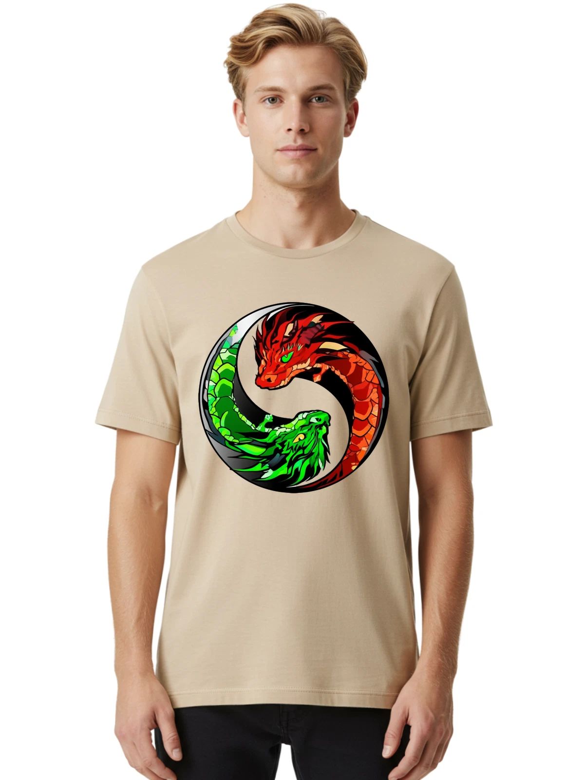 Yin-Yang-Dragons Mens Graphic Tee, 100% Cotton, Casual Summer Wear Unisex T-shirt, Sweatshirt, Hoodie, Long Sleeve Tee - T-Shirt, Sweatshirt, Hoodie