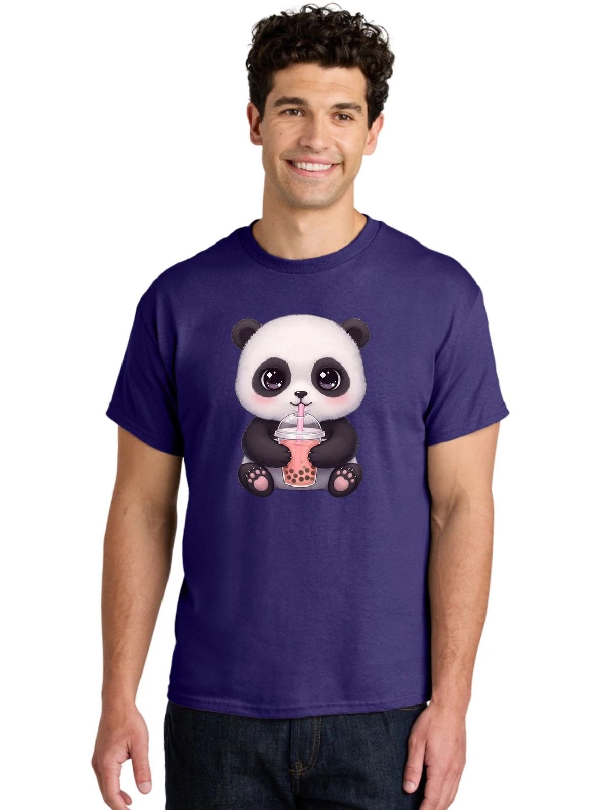 Panda-Drinking-Boba Mens Graphic Tee, 100% Cotton, Casual Summer Wear Unisex T-shirt, Sweatshirt, Hoodie, Long Sleeve Tee - T-Shirt, Sweatshirt, Hoodie