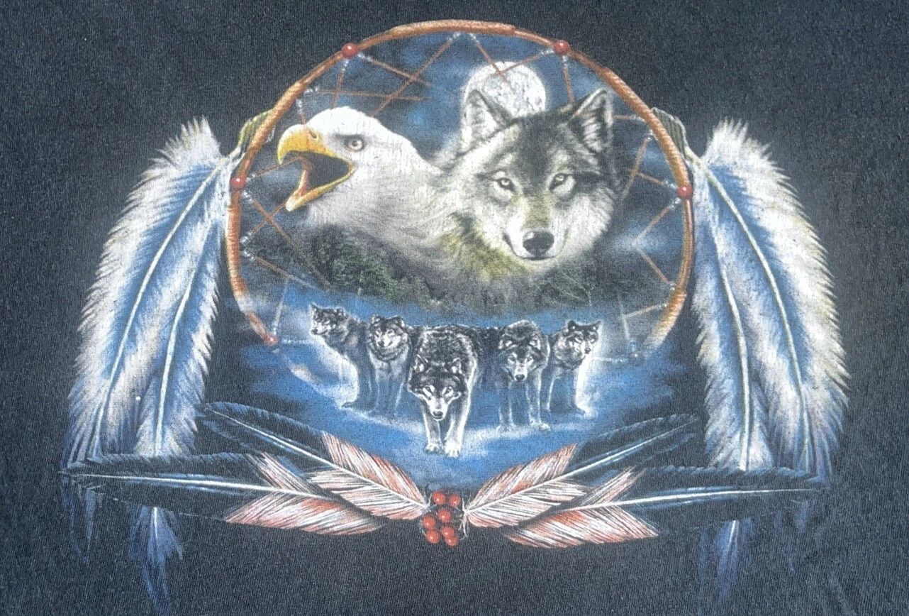 Vintage Wolf T-Shirt Delta Pro Weight Tribal Dreamcatcher USA Mens XL Graphic T Unisex T-shirt, Sweatshirt, Hoodie, Long Sleeve Tee - T-Shirt, Sweatshirt, Hoodie