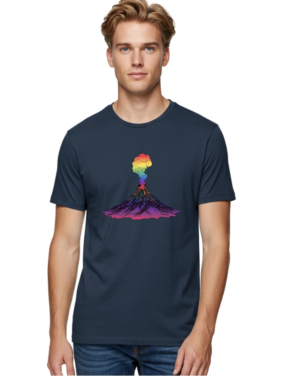 Rainbow-Volcano Mens Graphic Tee, 100% Cotton, Casual Summer Wear Unisex T-shirt, Sweatshirt, Hoodie, Long Sleeve Tee - T-Shirt, Sweatshirt, Hoodie