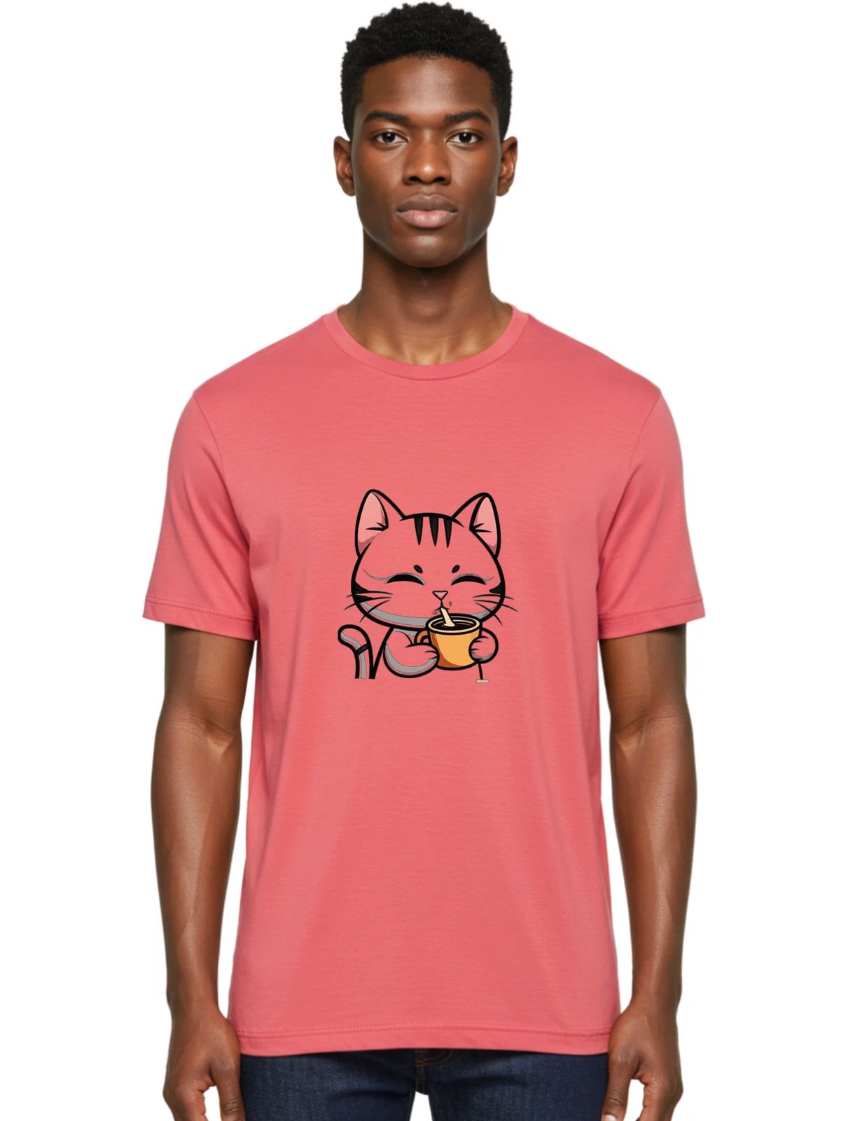 Cat-Drinking-Coffee-1 Mens Graphic Tee, 100% Cotton, Casual Summer Wear Unisex T-shirt, Sweatshirt, Hoodie, Long Sleeve Tee - T-Shirt, Sweatshirt, Hoodie