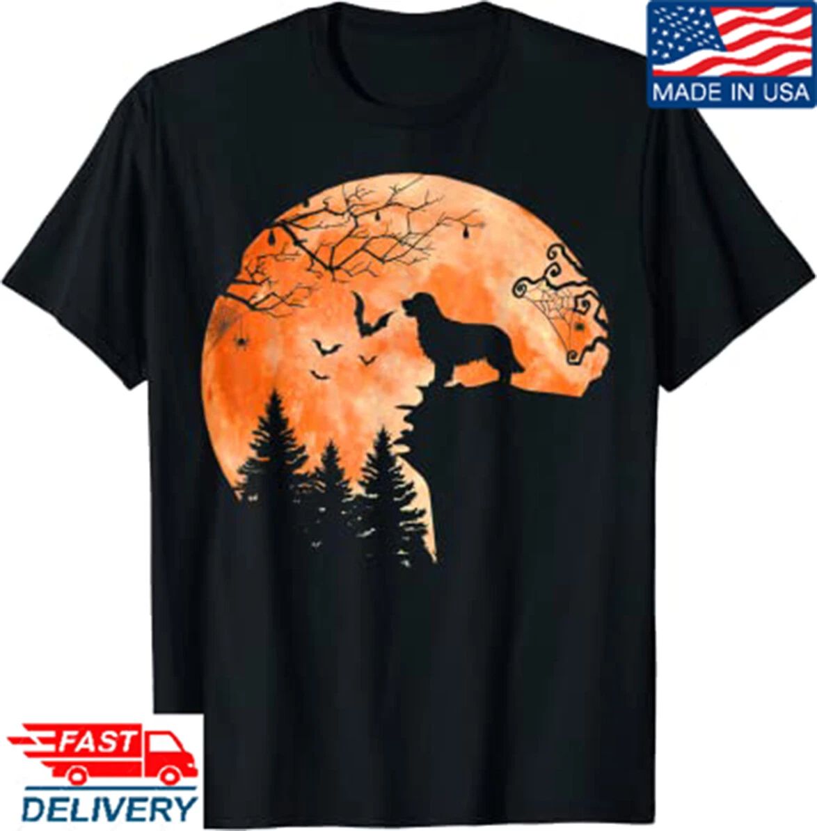 Golden Retriever and Moon Silhouette Dog Lover Halloween T-Shirt, Halloween Tees Unisex T-shirt, Sweatshirt, Hoodie, Long Sleeve Tee - T-Shirt, Sweatshirt, Hoodie