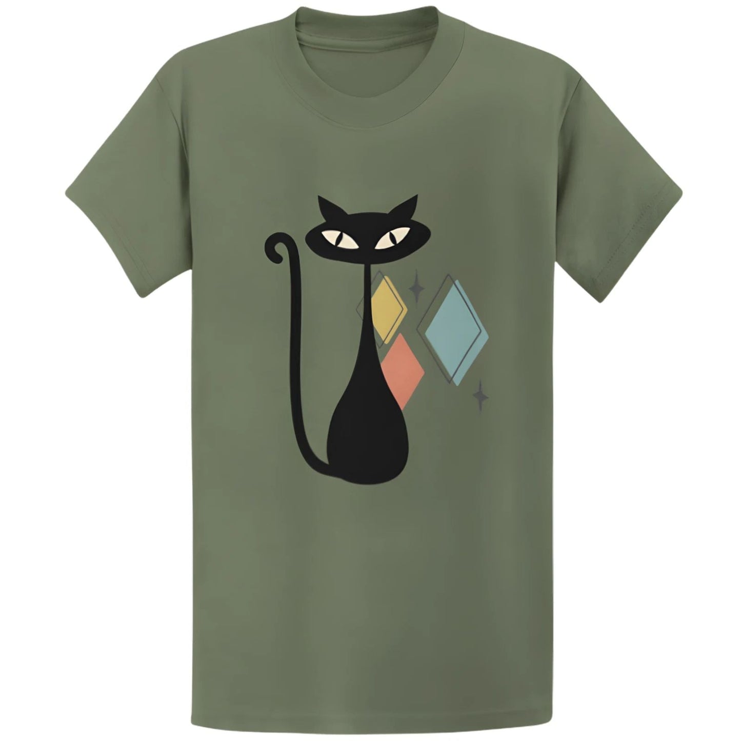 Gildan 5000 Mid Century Atomic Cat T-Shirt - Retro Vintage Cat Lover Gift Tee Unisex T-shirt, Sweatshirt, Hoodie, Long Sleeve Tee - T-Shirt, Sweatshirt, Hoodie