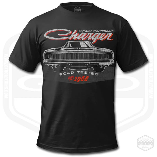 1968 Charger Road Tested T-Shirt Men American Muscle Car Fan Art Unisex T-shirt, Sweatshirt, Hoodie, Long Sleeve Tee - T-Shirt, Sweatshirt, Hoodie
