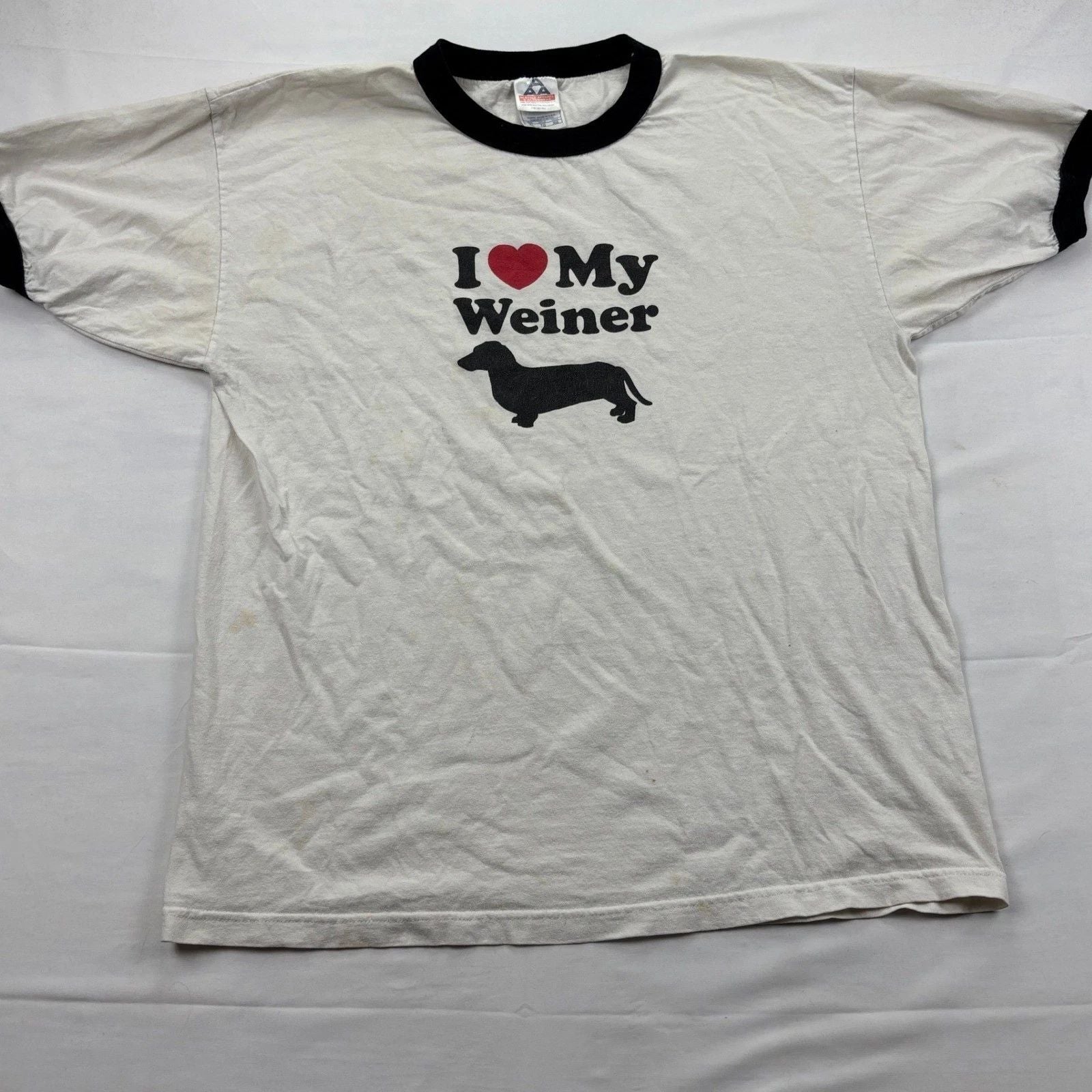 Y2K I Love My Weiner Dachshund Graphic Ringer T-Shirt XL White Black Alstyle Unisex T-shirt, Sweatshirt, Hoodie, Long Sleeve Tee - T-Shirt, Sweatshirt, Hoodie