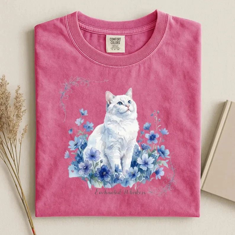 Watercolor White Cat Comfort Tee Enchanted Animal Lover Soft Shirt Gift Unisex T-shirt, Sweatshirt, Hoodie, Long Sleeve Tee - T-Shirt, Sweatshirt, Hoodie