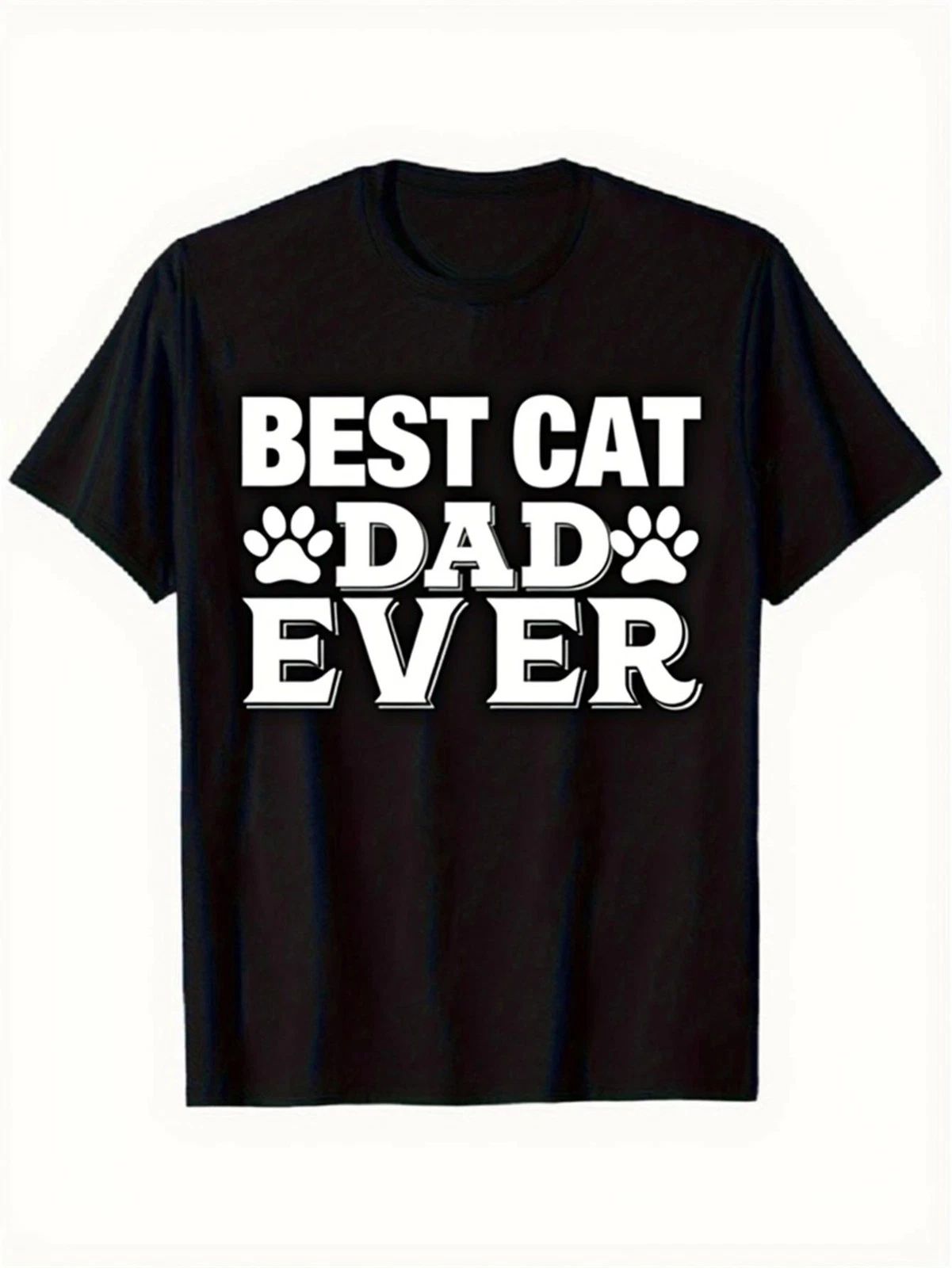 1pc Best Cat Dad Ever Graphic T-Shirt  Unisex, Crew Neck, Short Sleeve, Black, Unisex T-shirt, Sweatshirt, Hoodie, Long Sleeve Tee - T-Shirt, Sweatshirt, Hoodie