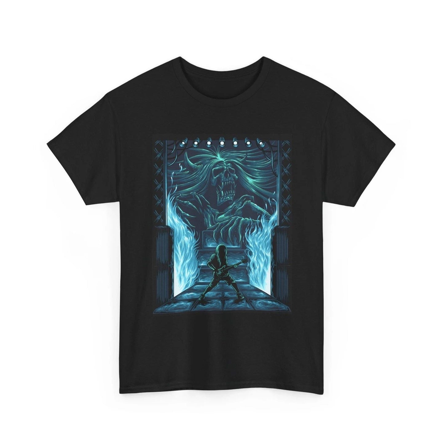 Skeleton Fire Demon T-Shirt | Fantasy Battle, Neon Blue, Cool T-Shirt, Fun Gift Unisex T-shirt, Sweatshirt, Hoodie, Long Sleeve Tee - T-Shirt, Sweatshirt, Hoodie