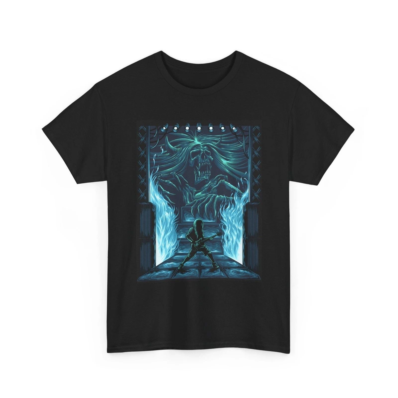 Skeleton Fire Demon T-Shirt | Fantasy Battle, Neon Blue, Cool T-Shirt, Fun Gift Unisex T-shirt, Sweatshirt, Hoodie, Long Sleeve Tee - T-Shirt, Sweatshirt, Hoodie
