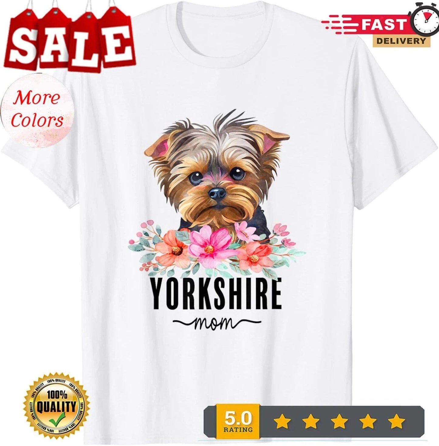 Yorkshire with Flowers Dog Mom Cute Pet Owner Lover T-Shirt Unisex T-shirt, Sweatshirt, Hoodie, Long Sleeve Tee - T-Shirt, Sweatshirt, Hoodie