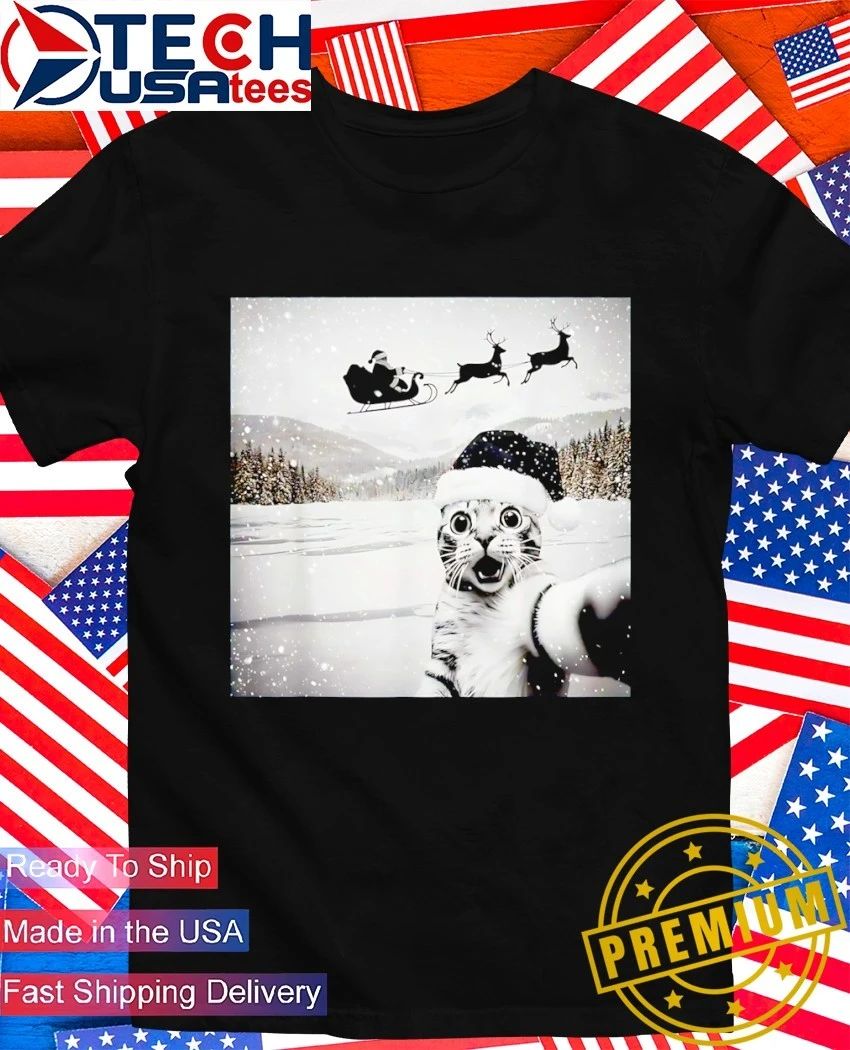 Cat selfie with Santa Christmas meme shirt Unisex T-shirt, Sweatshirt, Hoodie, Long Sleeve Tee - T-Shirt, Sweatshirt, Hoodie