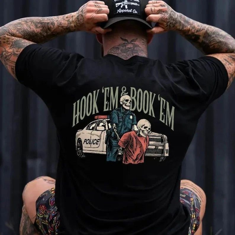 Police hook'em and book'em uniex tshirt, uniex casual graphic tee Unisex T-shirt, Sweatshirt, Hoodie, Long Sleeve Tee - T-Shirt, Sweatshirt, Hoodie