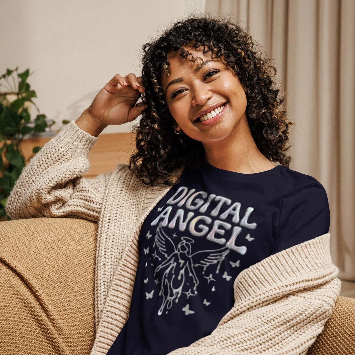 Women's Relaxed T-Shirt, Digital Angel Y2K Cyber Aesthetic Chrome Graphic Unisex T-shirt, Sweatshirt, Hoodie, Long Sleeve Tee - T-Shirt, Sweatshirt, Hoodie