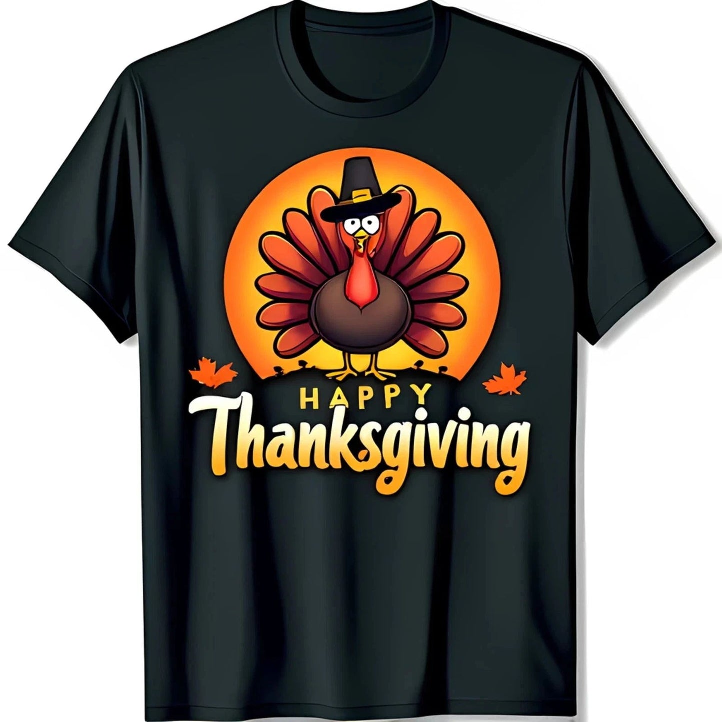 Happy Thanksgiving Cute Cartoon Turkey Black T-Shirt With Festive Design S-3XL Unisex T-shirt, Sweatshirt, Hoodie, Long Sleeve Tee - T-Shirt, Sweatshirt, Hoodie