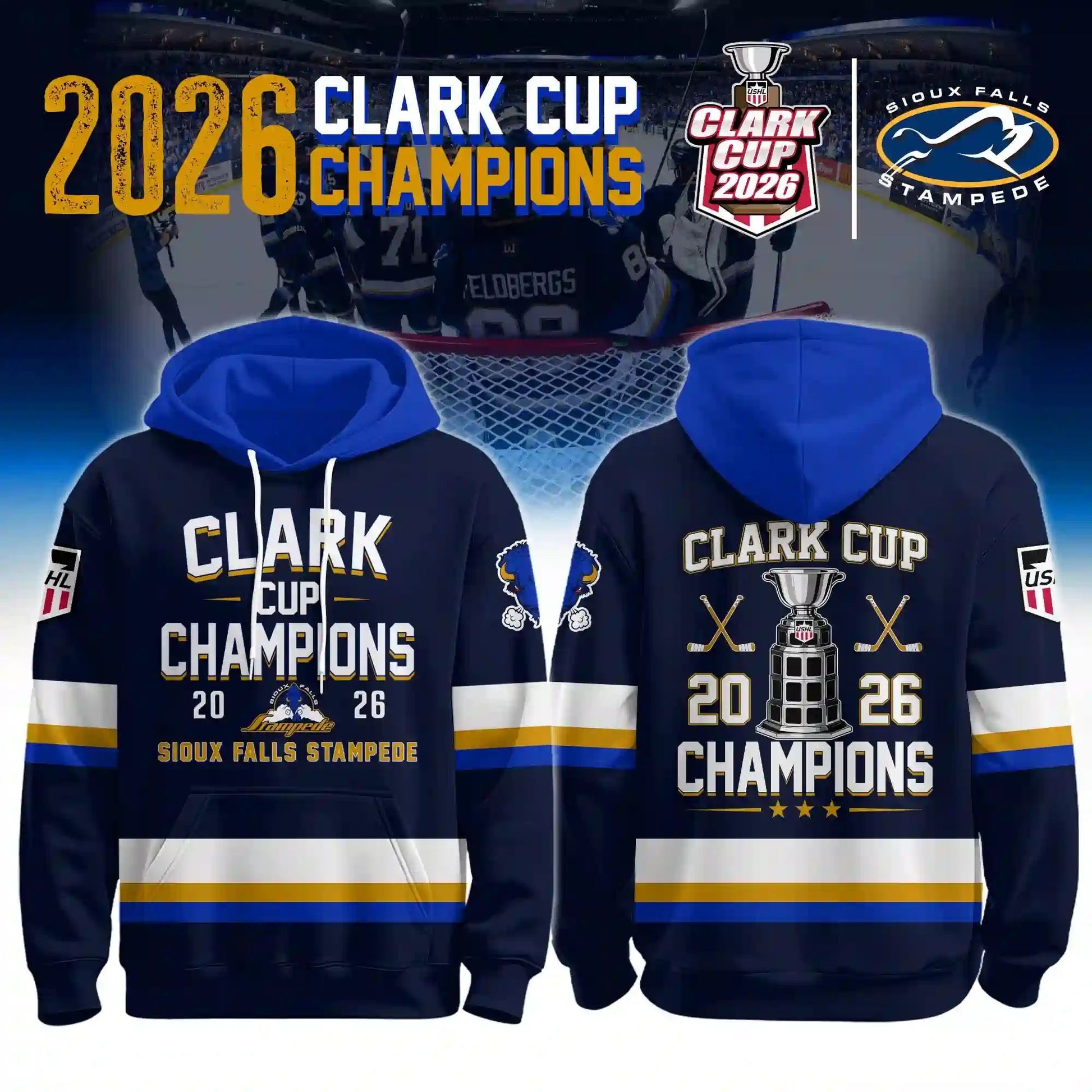 Sioux Falls Stampede Clark Cup Champions 2026 Hockey Jersey hockey jersey product view 3