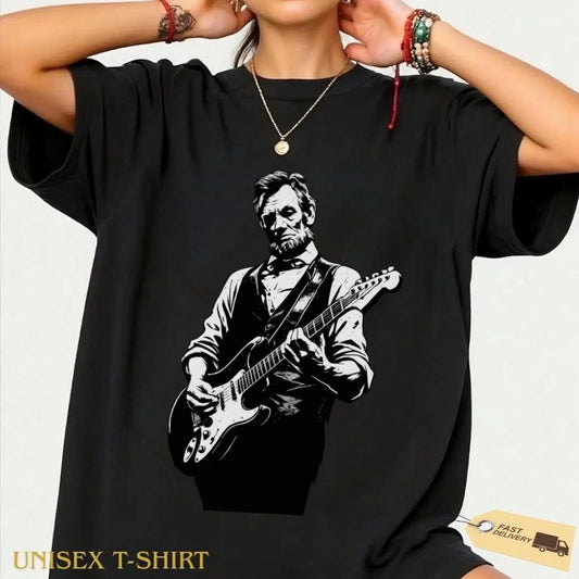 Abraham Lincoln Playing Guitar T-Shirt, Funny History Music Lover Unisex T-shirt, Sweatshirt, Hoodie, Long Sleeve Tee - T-Shirt, Sweatshirt, Hoodie