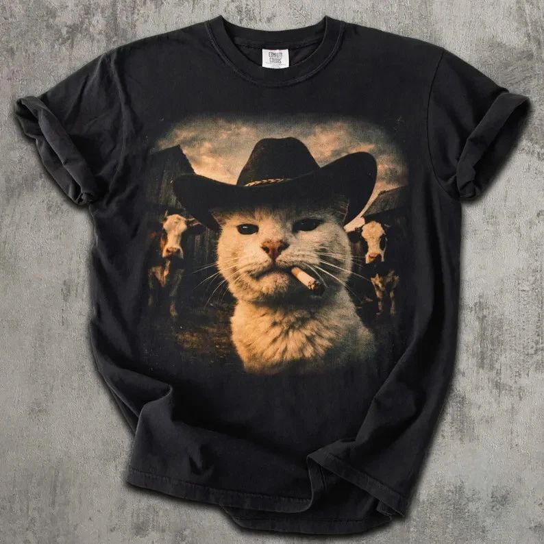 Funny Cowboy Cat Comfort Colors Shirt, Meme Graphic Shirts, Cats Lover Gift Unisex T-shirt, Sweatshirt, Hoodie, Long Sleeve Tee - T-Shirt, Sweatshirt, Hoodie