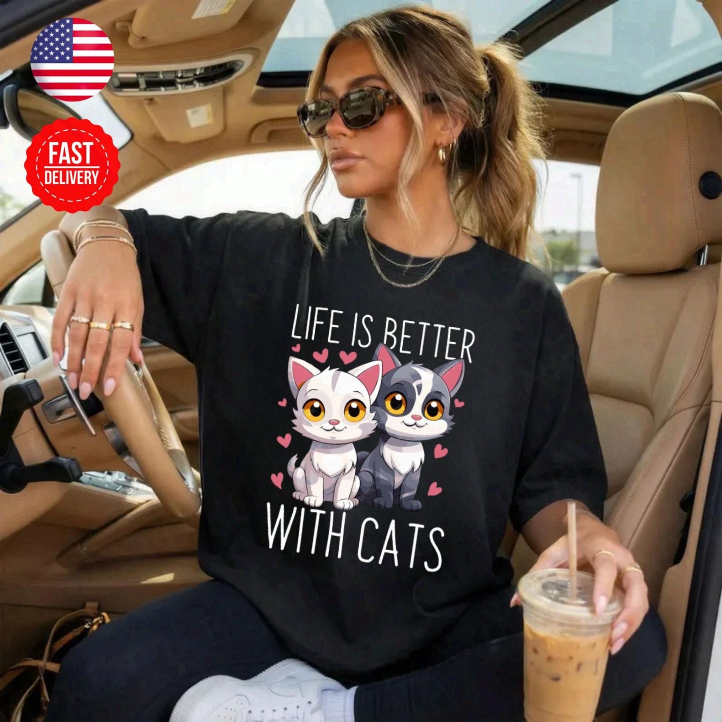 Life Is Better With Cat T-Shirt Cute Kitty Lover Gift Graphic Tee S-4XL Unisex T-shirt, Sweatshirt, Hoodie, Long Sleeve Tee - T-Shirt, Sweatshirt, Hoodie