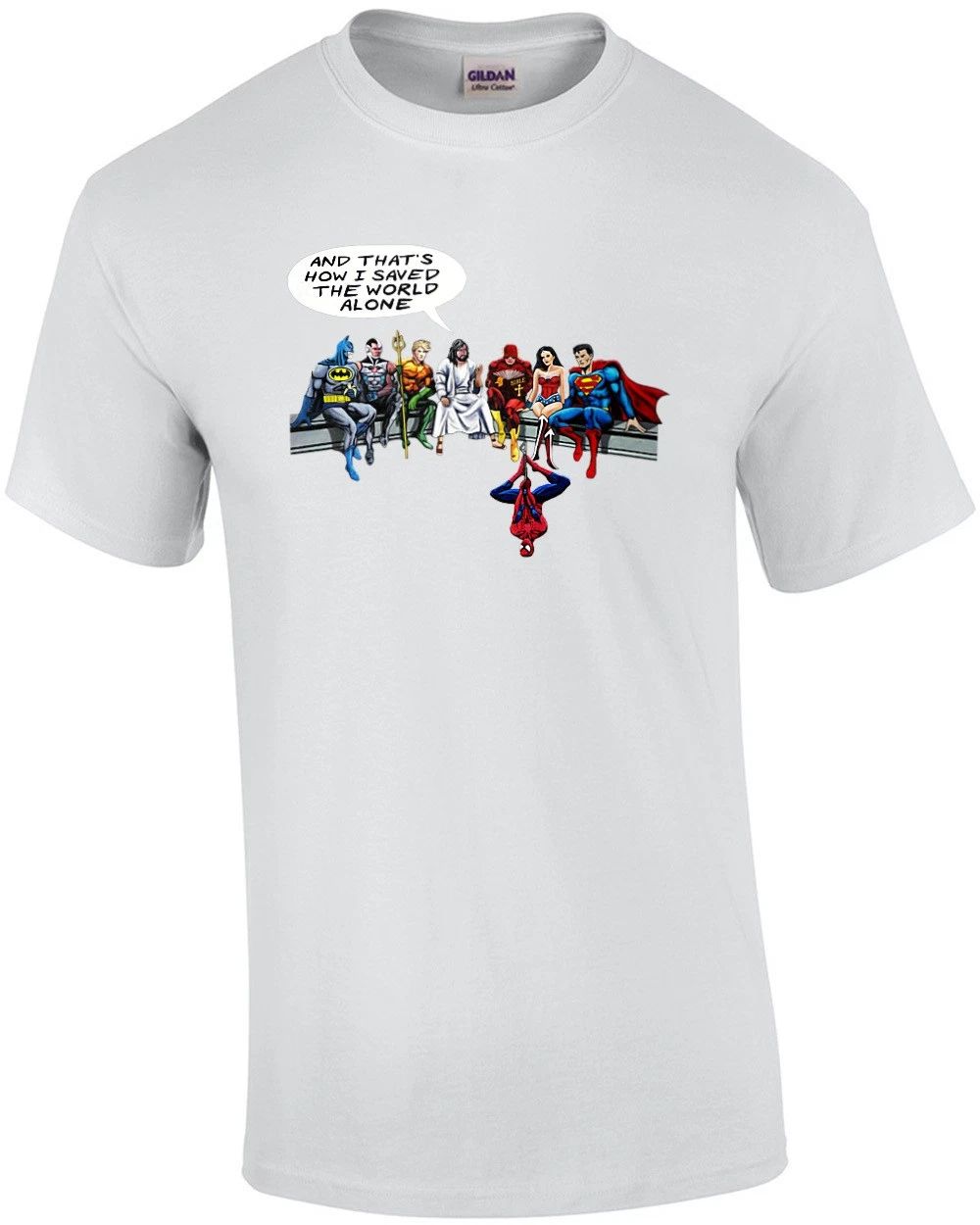 Jesus and the Superheros - And That's how I saved the world. Funny Jesus Reli... Unisex T-shirt, Sweatshirt, Hoodie, Long Sleeve Tee - T-Shirt, Sweatshirt, Hoodie