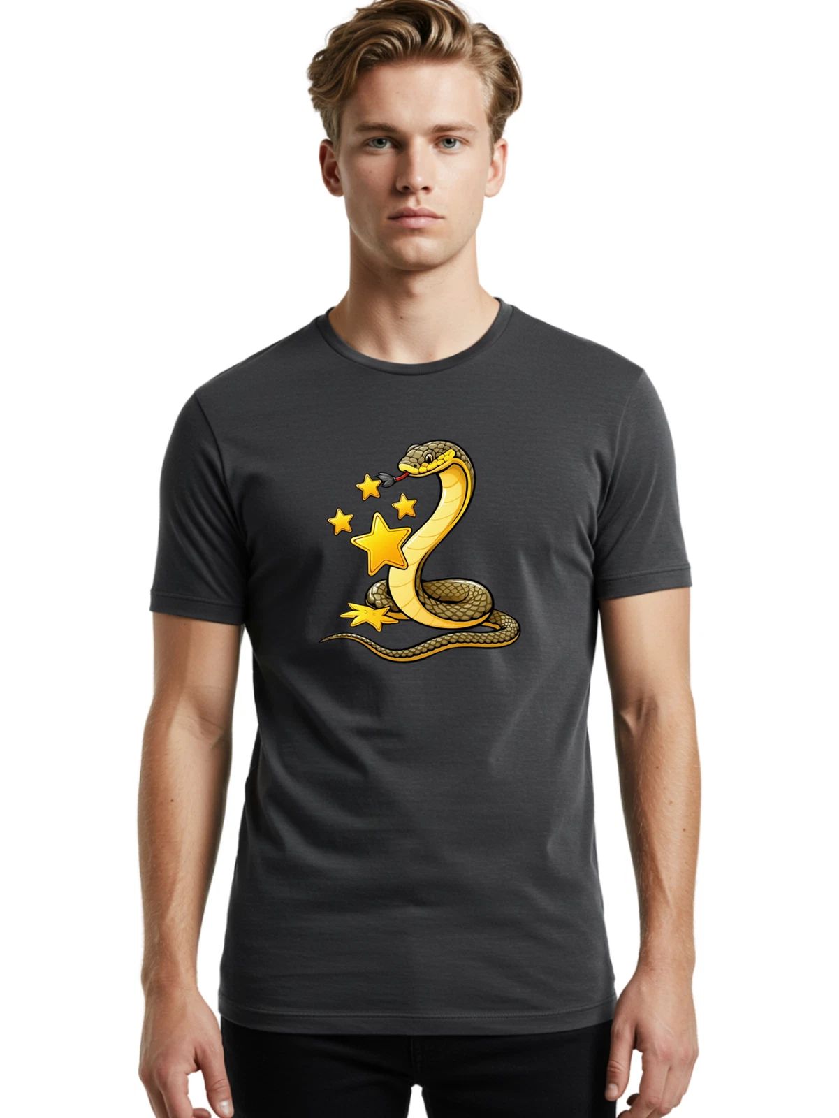 Snake-With-Stars-4 Mens Graphic Tee, 100% Cotton, Casual Summer Wear Unisex T-shirt, Sweatshirt, Hoodie, Long Sleeve Tee - T-Shirt, Sweatshirt, Hoodie