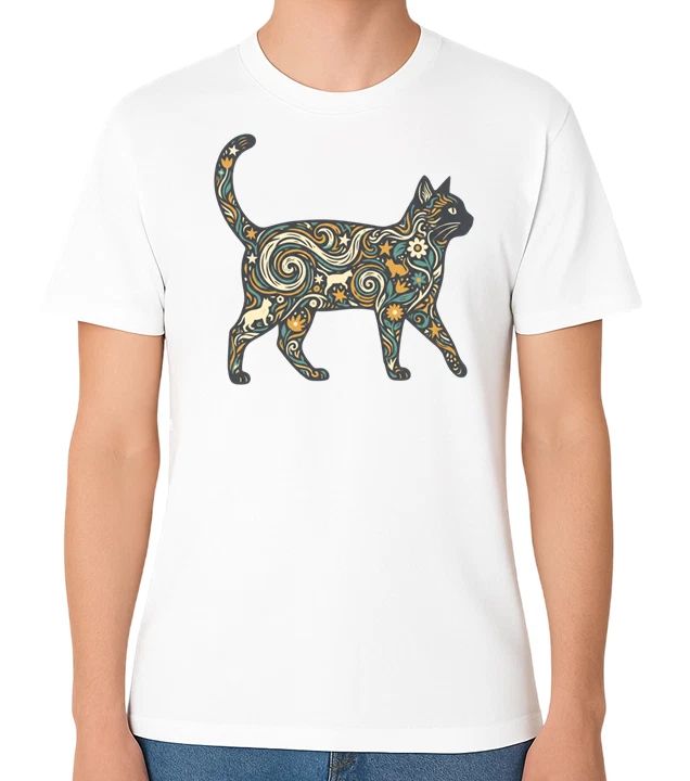Floral Pattern Cat Art Graphic Unisex T-Shirt Elegant Animal Lover Tee Unisex T-shirt, Sweatshirt, Hoodie, Long Sleeve Tee - T-Shirt, Sweatshirt, Hoodie
