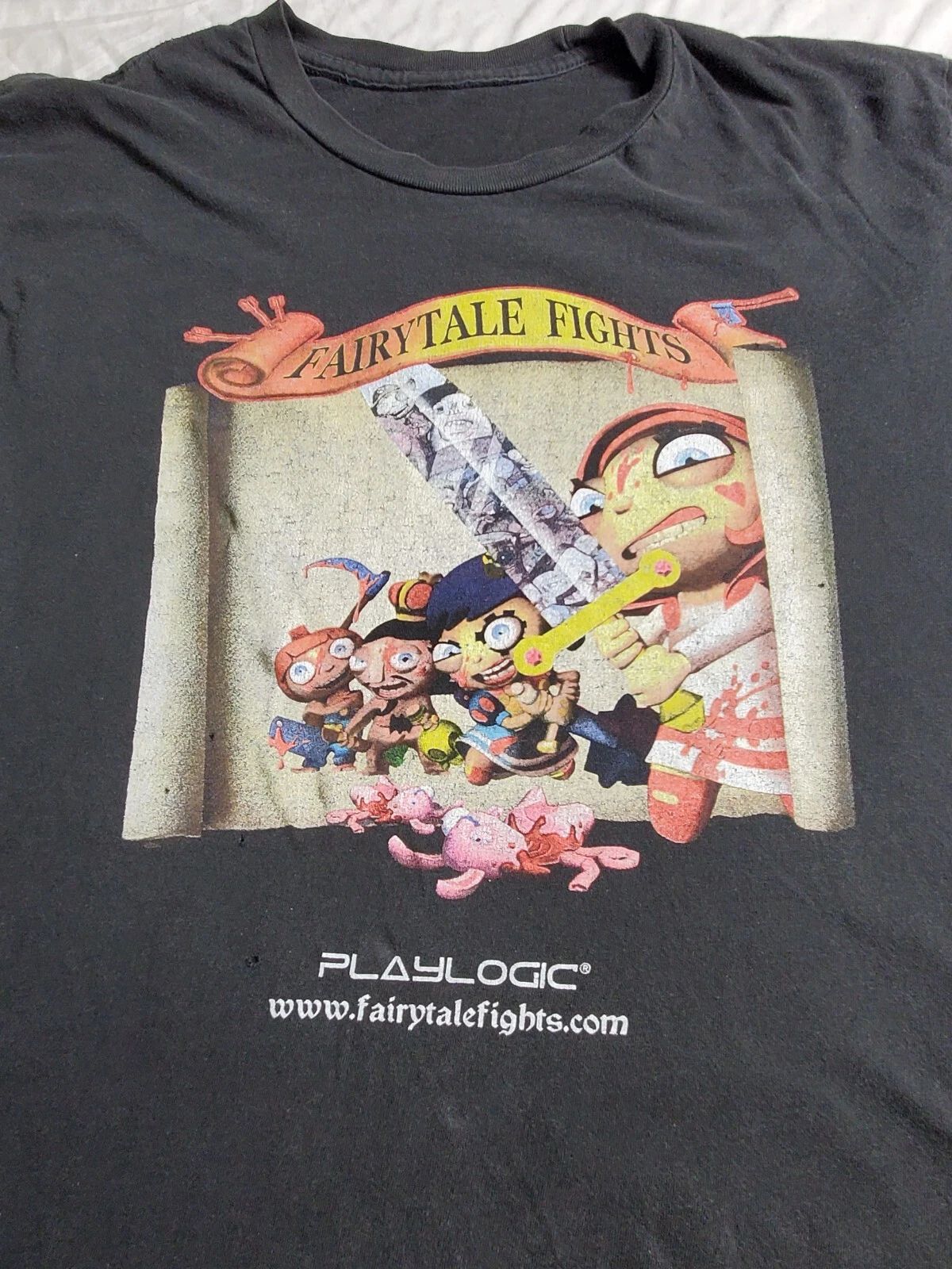 Fairytale Fights Playlogic m Medium Black Cartoon Tee T-Shirt Fantasy Unisex T-shirt, Sweatshirt, Hoodie, Long Sleeve Tee - T-Shirt, Sweatshirt, Hoodie