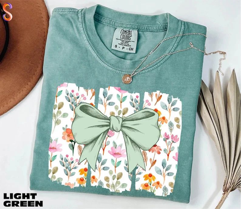 Coquette Bow Wildflowers Comfort Tee Aesthetic Soft Cute Floral Unisex T-shirt, Sweatshirt, Hoodie, Long Sleeve Tee - T-Shirt, Sweatshirt, Hoodie