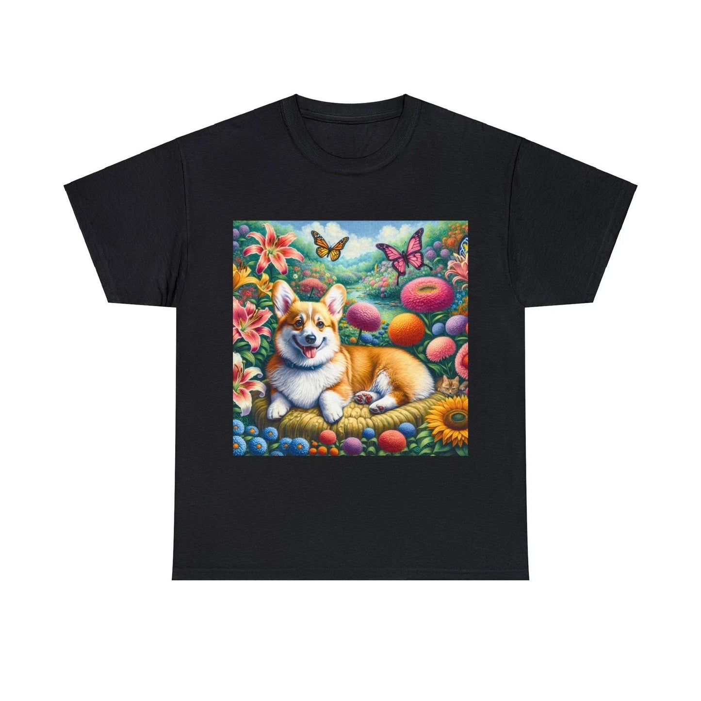 Unisex Adult T Shirt Corgi Floral Garden Butterfly Cute Puppy Tee Dog Lover Unisex T-shirt, Sweatshirt, Hoodie, Long Sleeve Tee - T-Shirt, Sweatshirt, Hoodie